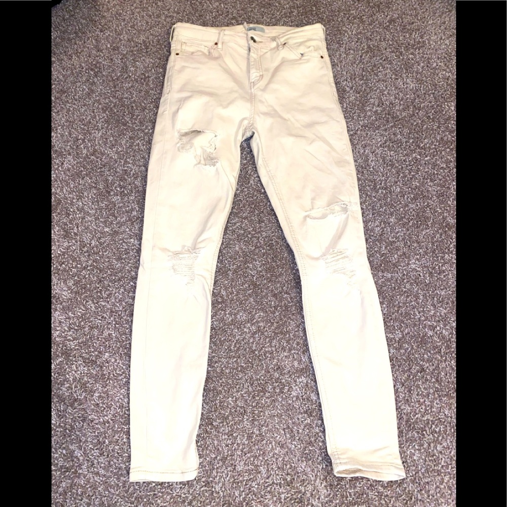 Topshop Moto Jamie cream distressed jeans size 30